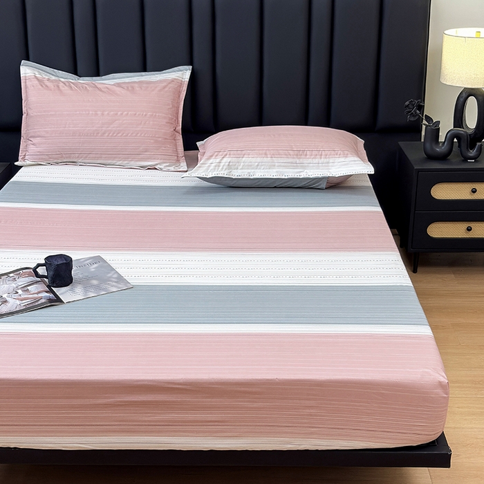 91家纺网 家纺一手货源 找家纺 茗婷家纺 2025新款供跨境外贸纯色印花防水床笠 条纹