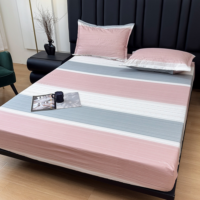 91家纺网 家纺一手货源 找家纺 茗婷家纺 2025新款供跨境外贸纯色印花防水床笠 条纹