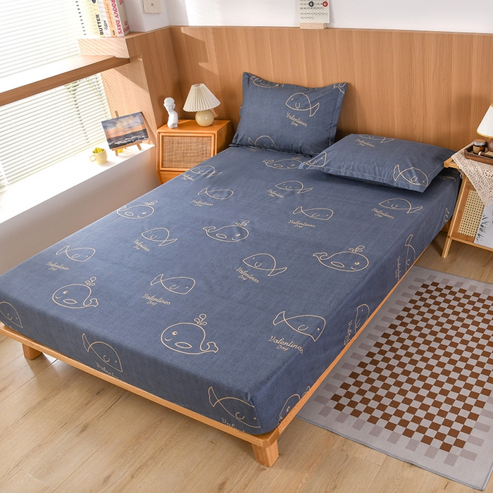 91家纺网 家纺一手货源 找家纺 茗婷家纺 2025新款供跨境外贸纯色印花防水床笠 小鲸鱼