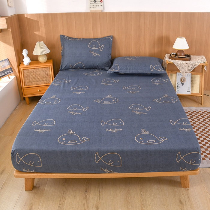 91家纺网 家纺一手货源 找家纺 茗婷家纺 2025新款供跨境外贸纯色印花防水床笠 小鲸鱼