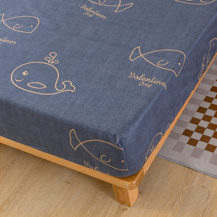 91家纺网 家纺一手货源 找家纺 茗婷家纺 2025新款供跨境外贸纯色印花防水床笠 小鲸鱼