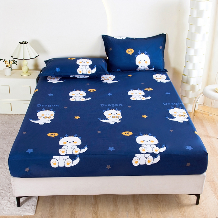 91家纺网 家纺一手货源 找家纺 茗婷家纺 2025新款供跨境外贸纯色印花防水床笠 小龙人