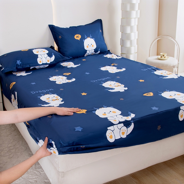 91家纺网 家纺一手货源 找家纺 茗婷家纺 2025新款供跨境外贸纯色印花防水床笠 小龙人