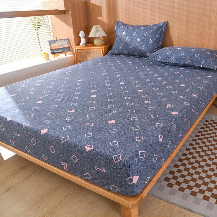 91家纺网 家纺一手货源 找家纺 茗婷家纺 2025新款供跨境外贸纯色印花防水床笠 心门