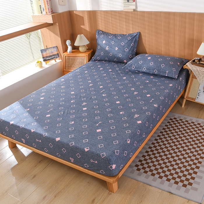 91家纺网 家纺一手货源 找家纺 茗婷家纺 2025新款供跨境外贸纯色印花防水床笠 心门