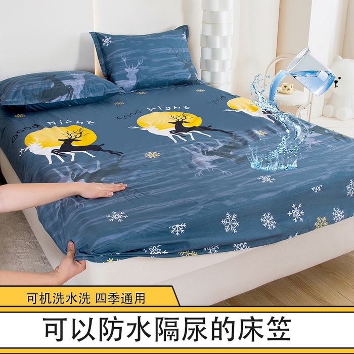 茗婷家纺 2025新款供跨境外贸纯色印花防水床笠 月影麋鹿