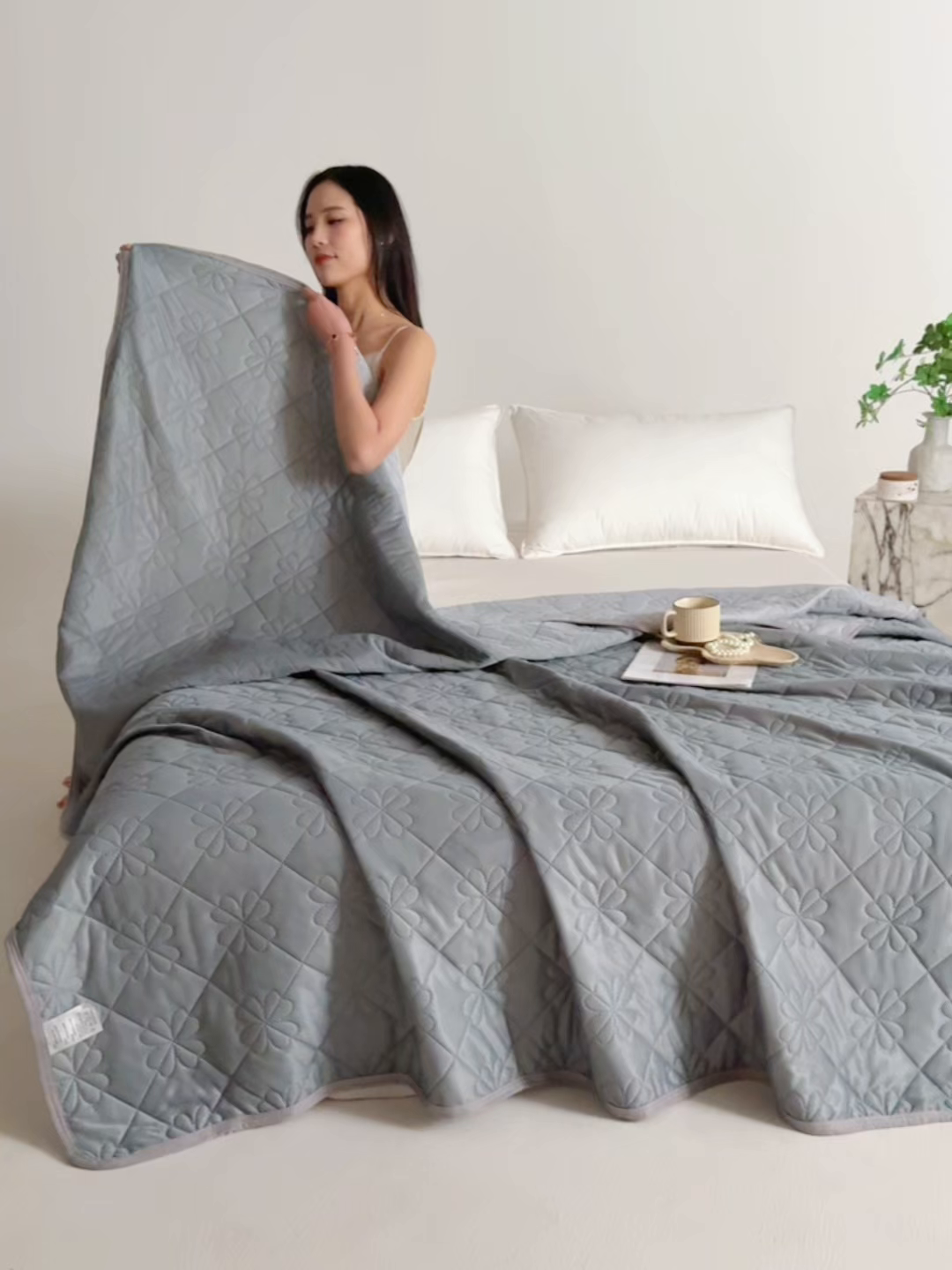 91家纺网 家纺一手货源 找家纺 伊梵居 2026新款简约凉感丝夏被夏凉被空调被 深灰色