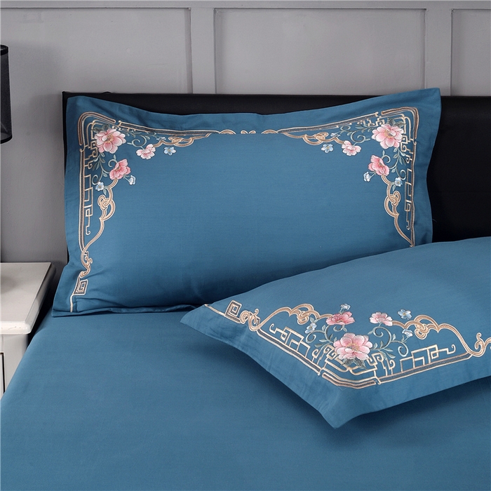 91家纺网 家纺一手货源 找家纺 浩情国际婚庆供货中心 2026新款新中式风100支全棉高端刺绣四件套 花间细雨-宾利兰