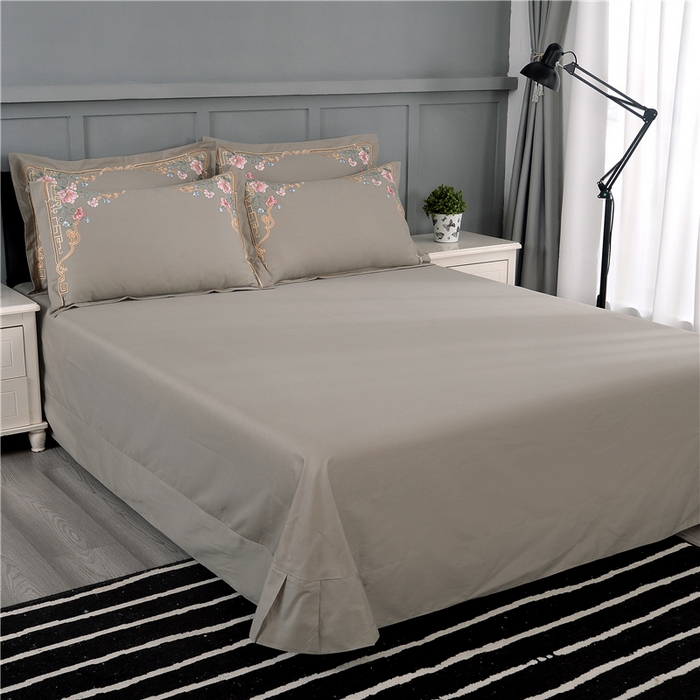 91家纺网 家纺一手货源 找家纺 浩情国际婚庆供货中心 2026新款新中式风100支全棉高端刺绣四件套 花间细雨-优雅灰