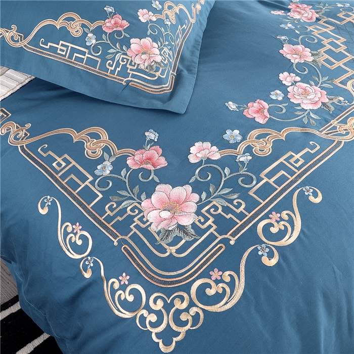 91家纺网 家纺一手货源 找家纺 浩情国际婚庆供货中心 2026新款新中式风100支全棉高端刺绣四件套 花间细雨-宾利兰