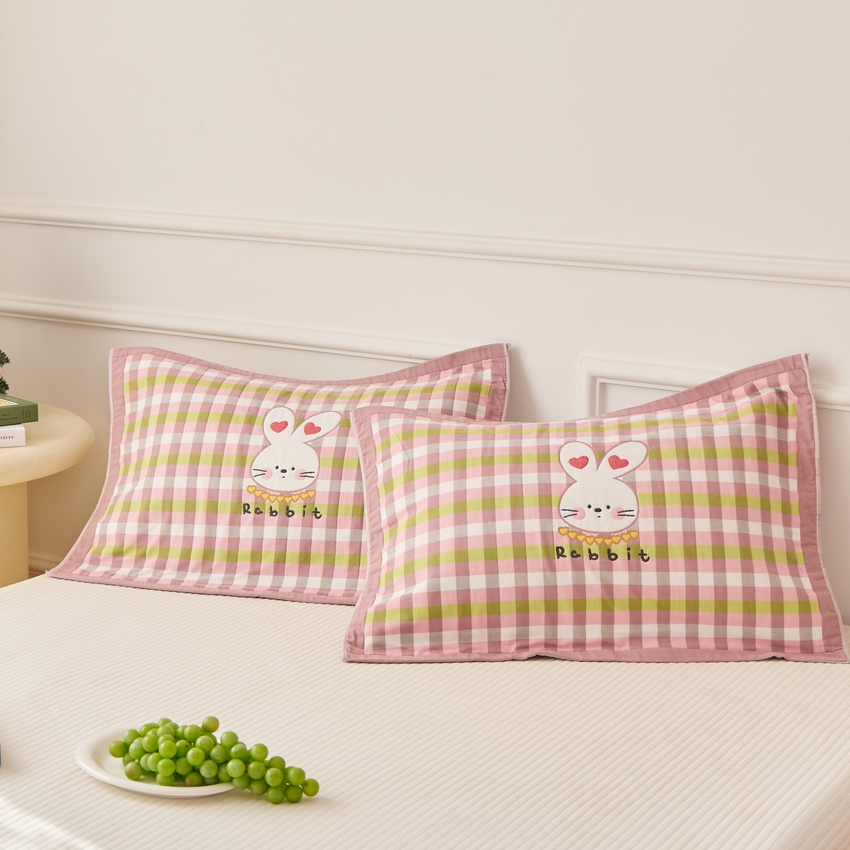 91家纺网 家纺一手货源 找家纺 （总）沐瑟家纺 2026新款全棉纯棉八层枕巾-卡通格子