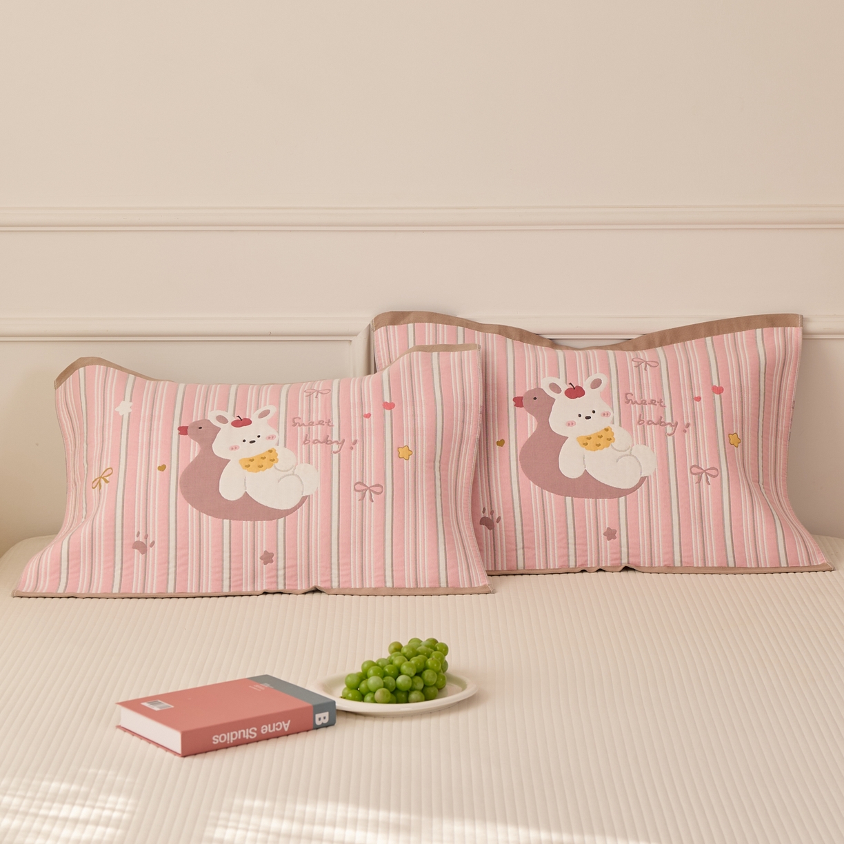 91家纺网 家纺一手货源 找家纺 （总）沐瑟家纺 2026新款全棉纯棉八层枕巾-卡通格子