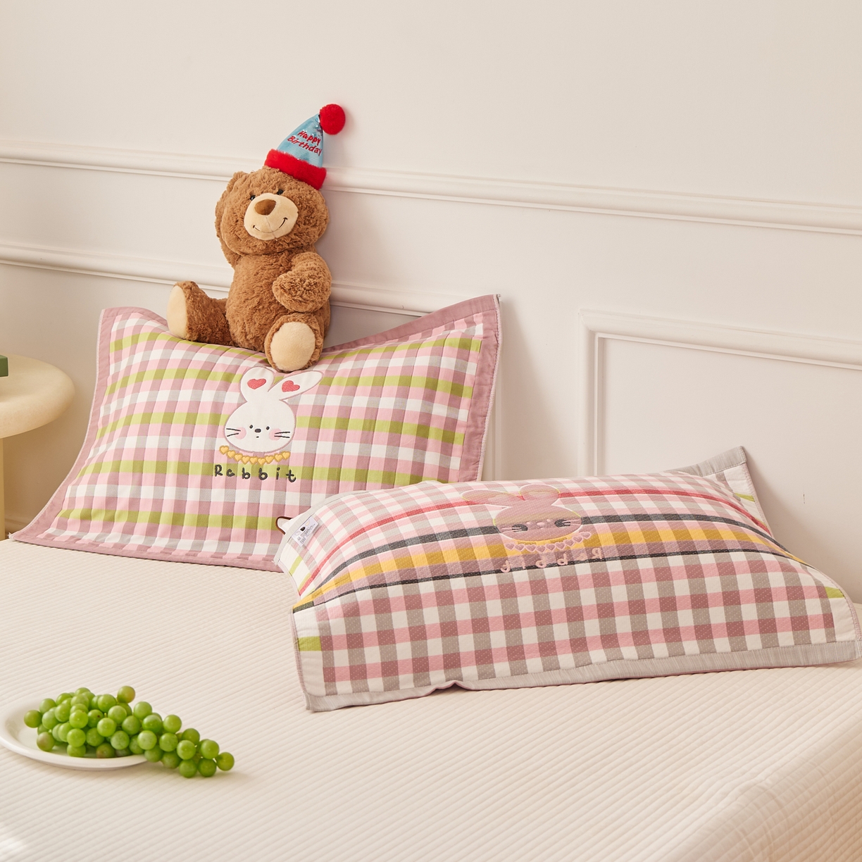 91家纺网 家纺一手货源 找家纺 （总）沐瑟家纺 2026新款全棉纯棉八层枕巾-卡通格子