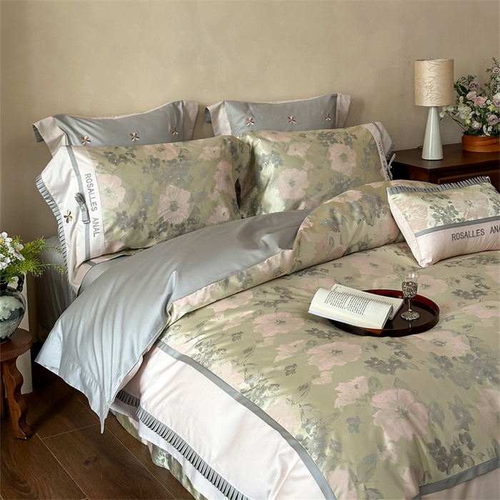 91家纺网 家纺一手货源 找家纺 （总）红番天婚庆 2025新款高精密金丝提花四件套--仲夏之梦系列