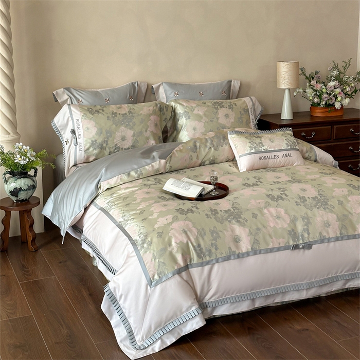 91家纺网 家纺一手货源 找家纺 （总）红番天婚庆 2025新款高精密金丝提花四件套--仲夏之梦系列