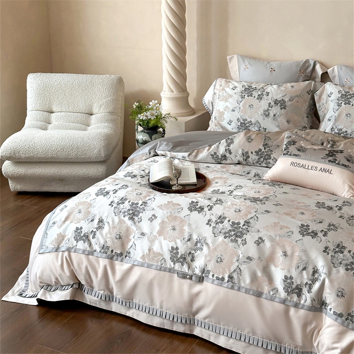 91家纺网 家纺一手货源 找家纺 红番天婚庆 2025新款高精密金丝提花四件套--仲夏之梦系列 仲夏之梦-月魄灰