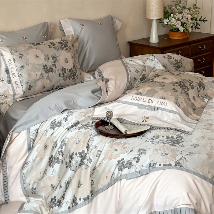 91家纺网 家纺一手货源 找家纺 红番天婚庆 2025新款高精密金丝提花四件套--仲夏之梦系列 仲夏之梦-月魄灰