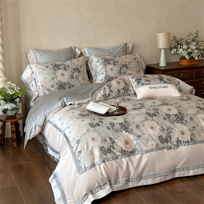 91家纺网 家纺一手货源 找家纺 红番天婚庆 2025新款高精密金丝提花四件套--仲夏之梦系列 仲夏之梦-月魄灰