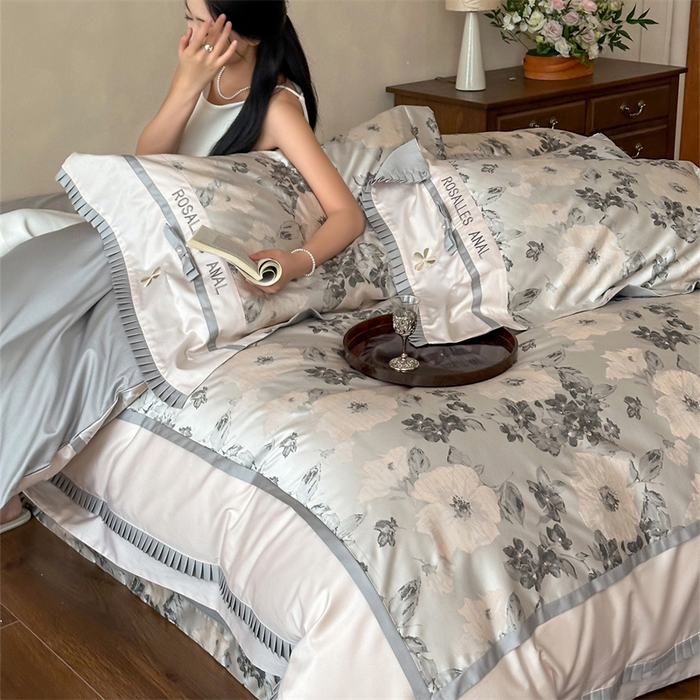 91家纺网 家纺一手货源 找家纺 红番天婚庆 2025新款高精密金丝提花四件套--仲夏之梦系列 仲夏之梦-月魄灰