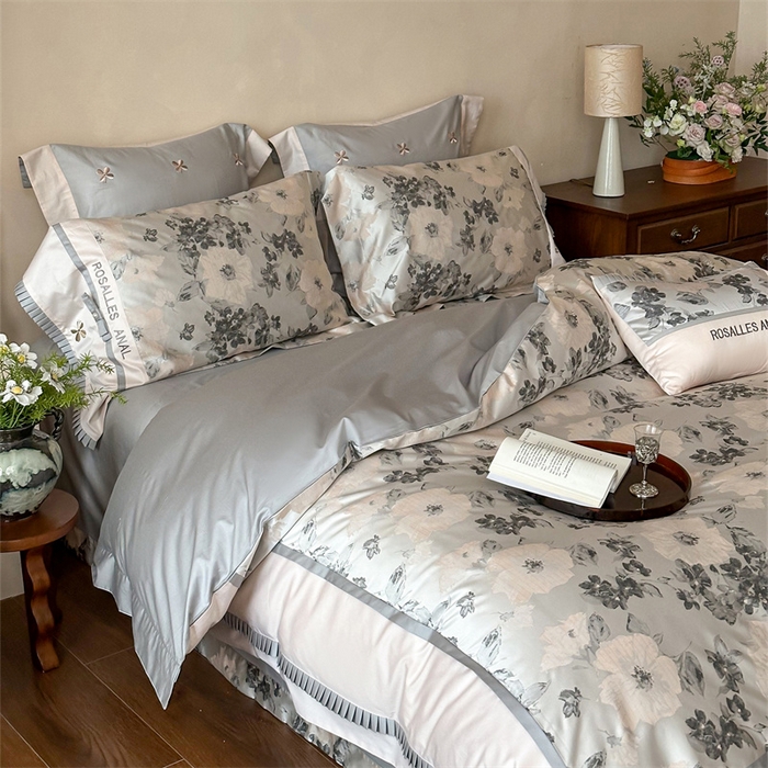 91家纺网 家纺一手货源 找家纺 红番天婚庆 2025新款高精密金丝提花四件套--仲夏之梦系列 仲夏之梦-月魄灰