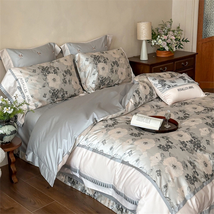 91家纺网 家纺一手货源 找家纺 红番天婚庆 2025新款高精密金丝提花四件套--仲夏之梦系列 仲夏之梦-月魄灰