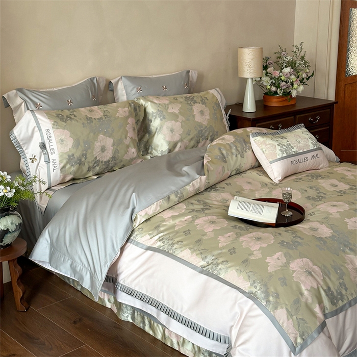 91家纺网 家纺一手货源 找家纺 红番天婚庆 2025新款高精密金丝提花四件套--仲夏之梦系列 仲夏之梦-欧碧绿