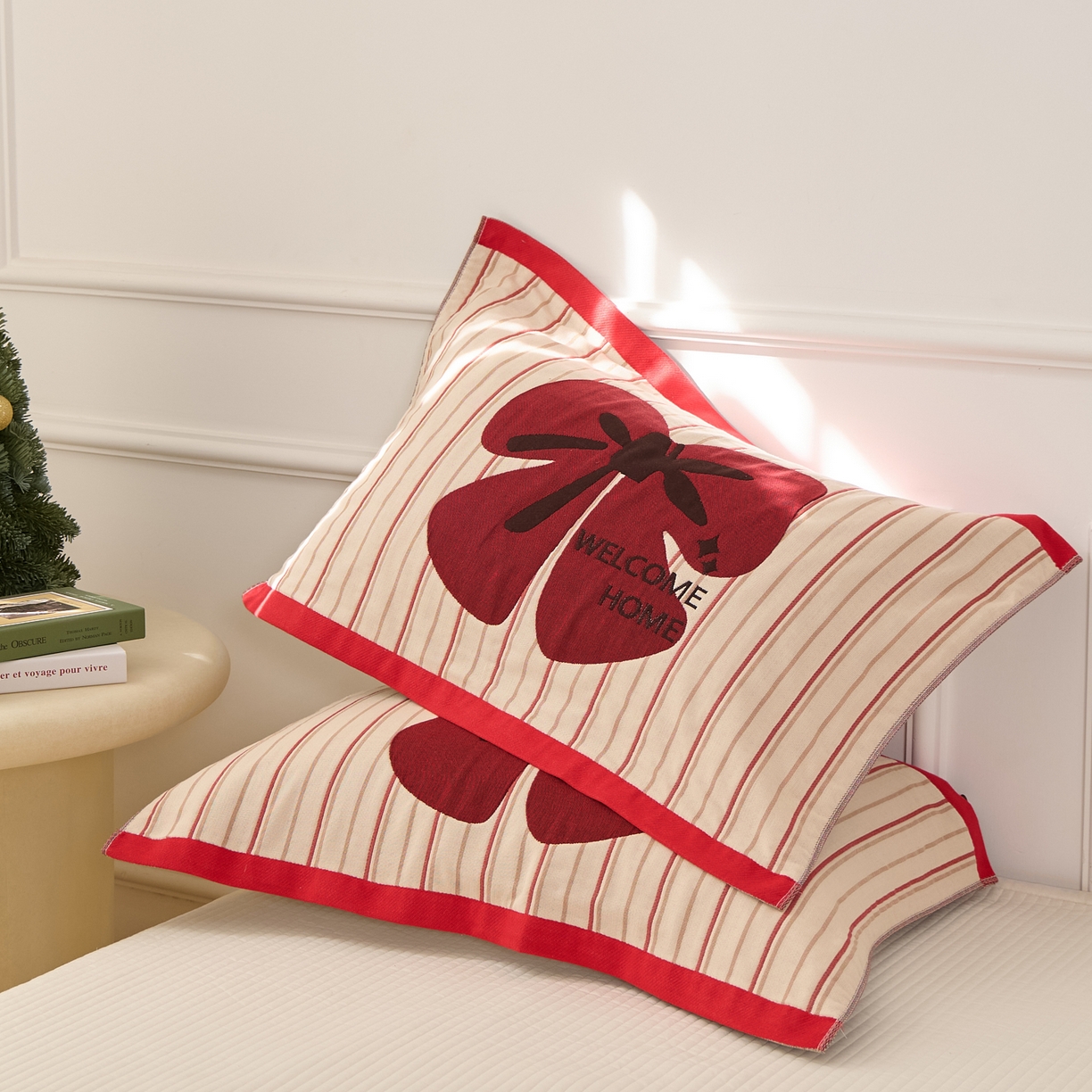 91家纺网 家纺一手货源 找家纺 沐瑟家纺 2026新款全棉纯棉八层枕巾-卡通格子 蝴蝶结 52x78cm枕巾一只