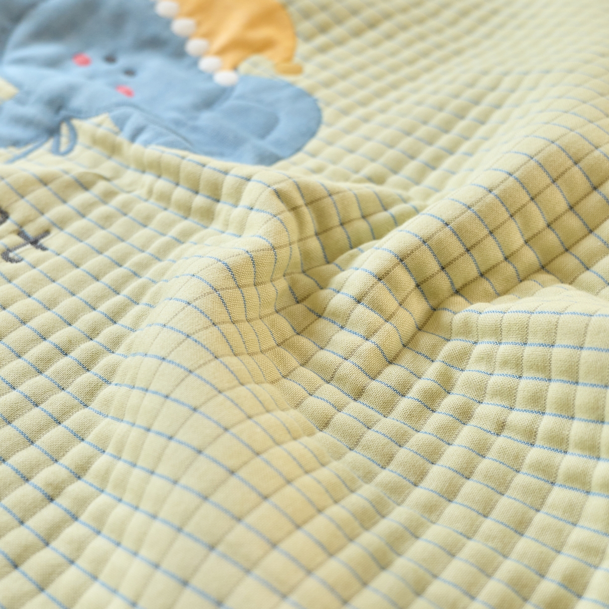 91家纺网 家纺一手货源 找家纺 沐瑟家纺 2026新款全棉纯棉八层枕巾-卡通格子 水滴象 52x78cm枕巾一只