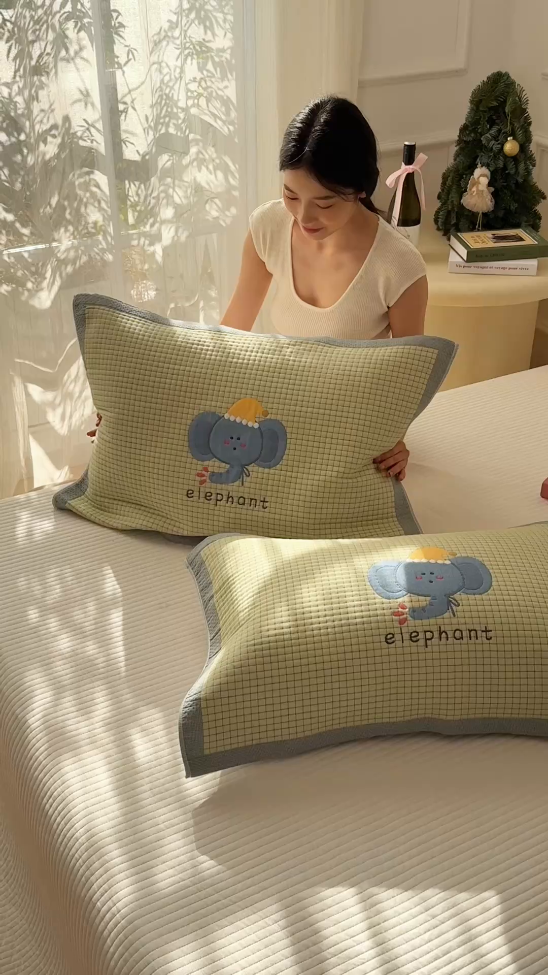 91家纺网 家纺一手货源 找家纺 沐瑟家纺 2026新款全棉纯棉八层枕巾-卡通格子 水滴象 52x78cm枕巾一只