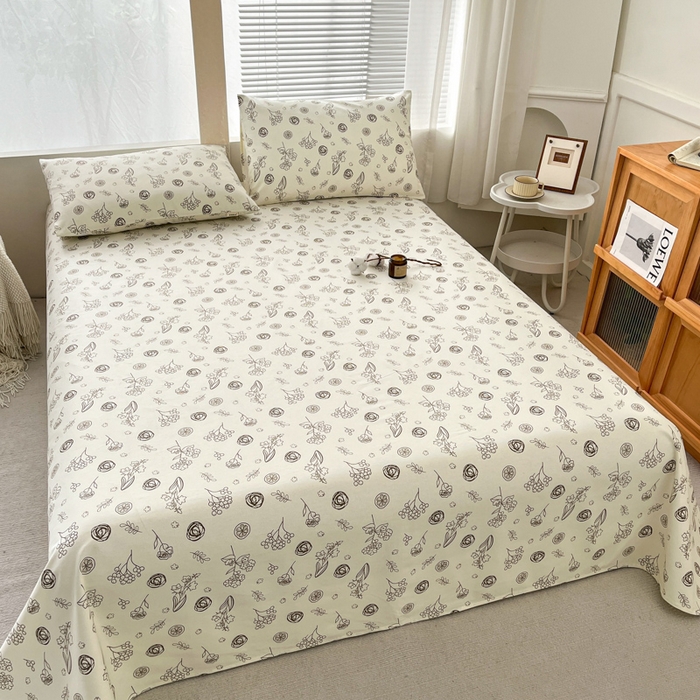 91家纺网 家纺一手货源 找家纺 咏绒家纺工厂店 2025新款100全棉纯棉老粗布花卉系列无印系列单品床单三件套【有版权】 花样爱情-咖