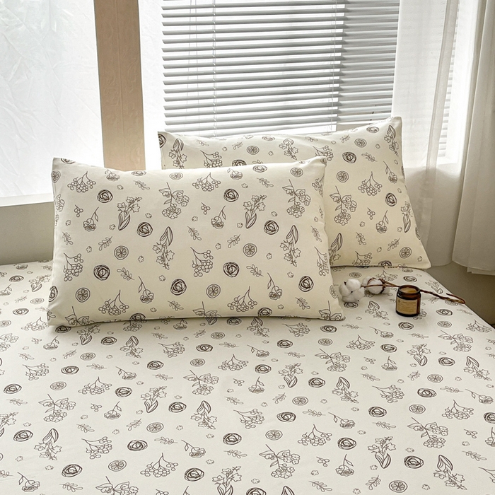 91家纺网 家纺一手货源 找家纺 咏绒家纺工厂店 2025新款100全棉纯棉老粗布花卉系列无印系列单品床单三件套【有版权】 花样爱情-咖