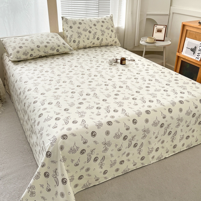 91家纺网 家纺一手货源 找家纺 咏绒家纺工厂店 2025新款100全棉纯棉老粗布花卉系列无印系列单品床单三件套【有版权】 花样爱情-咖