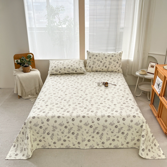 91家纺网 家纺一手货源 找家纺 咏绒家纺工厂店 2025新款100全棉纯棉老粗布花卉系列无印系列单品床单三件套【有版权】 花样爱情-咖