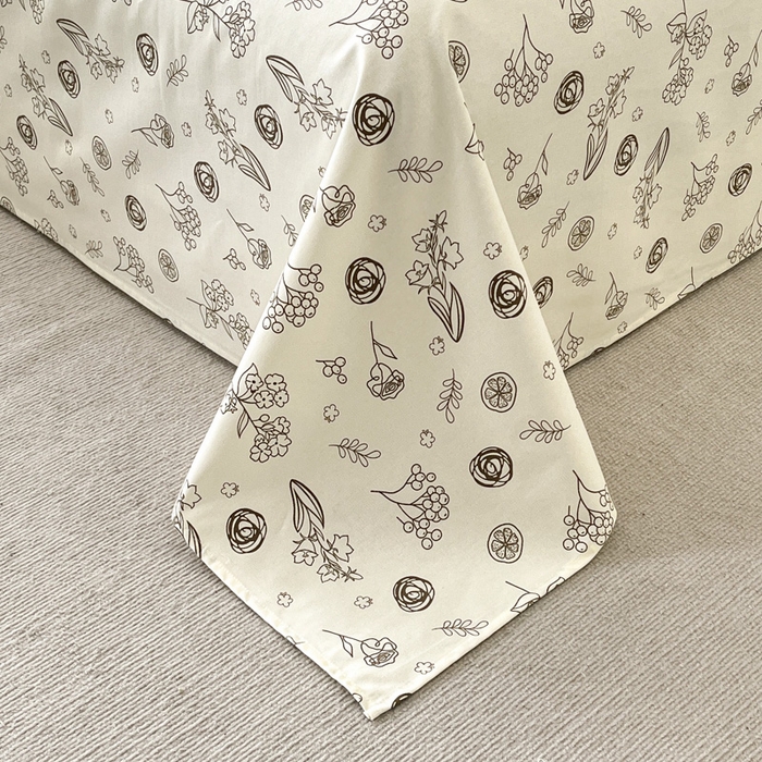 91家纺网 家纺一手货源 找家纺 咏绒家纺工厂店 2025新款100全棉纯棉老粗布花卉系列无印系列单品床单三件套【有版权】 花样爱情-咖