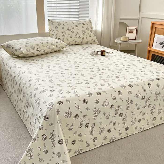 91家纺网 家纺一手货源 找家纺 咏绒家纺工厂店 2025新款100全棉纯棉老粗布花卉系列无印系列单品床单三件套【有版权】 花样爱情-咖