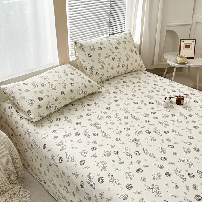 91家纺网 家纺一手货源 找家纺 咏绒家纺工厂店 2025新款100全棉纯棉老粗布花卉系列无印系列单品床单三件套【有版权】 花样爱情-咖