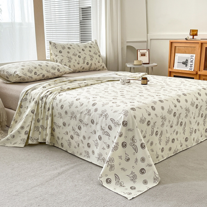 91家纺网 家纺一手货源 找家纺 咏绒家纺工厂店 2025新款100全棉纯棉老粗布花卉系列无印系列单品床单三件套【有版权】 花样爱情-咖