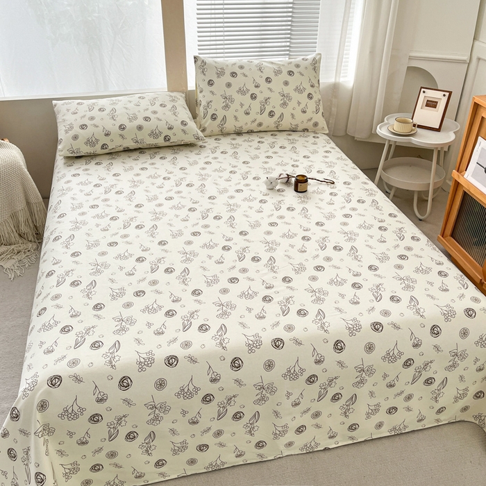 91家纺网 家纺一手货源 找家纺 咏绒家纺工厂店 2025新款100全棉纯棉老粗布花卉系列无印系列单品床单三件套【有版权】 花样爱情-咖