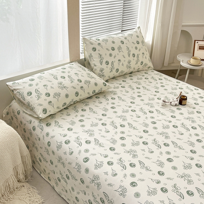 91家纺网 家纺一手货源 找家纺 咏绒家纺工厂店 2025新款100全棉纯棉老粗布花卉系列无印系列单品床单三件套【有版权】 花样爱情-绿