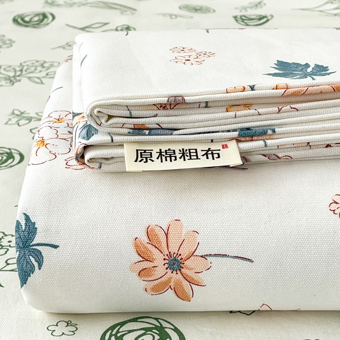 91家纺网 家纺一手货源 找家纺 咏绒家纺工厂店 2025新款100全棉纯棉老粗布花卉系列无印系列单品床单三件套【有版权】 叠拍图仅供参考不可下单