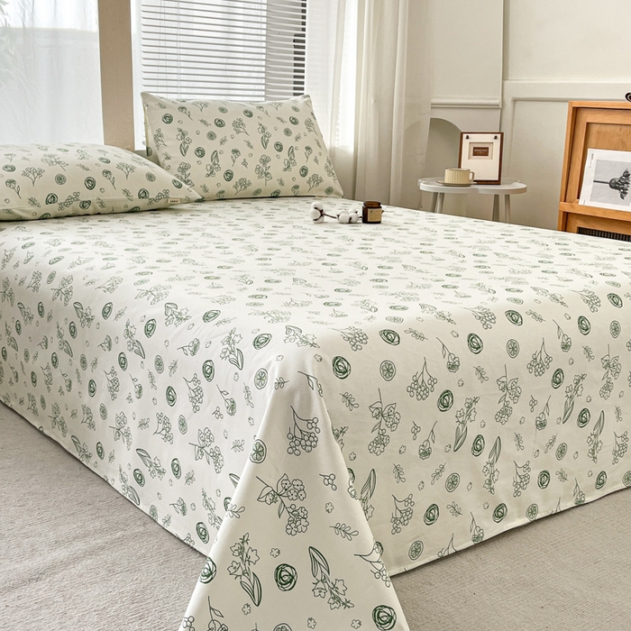 91家纺网 家纺一手货源 找家纺 咏绒家纺工厂店 2025新款100全棉纯棉老粗布花卉系列无印系列单品床单三件套【有版权】 花样爱情-绿