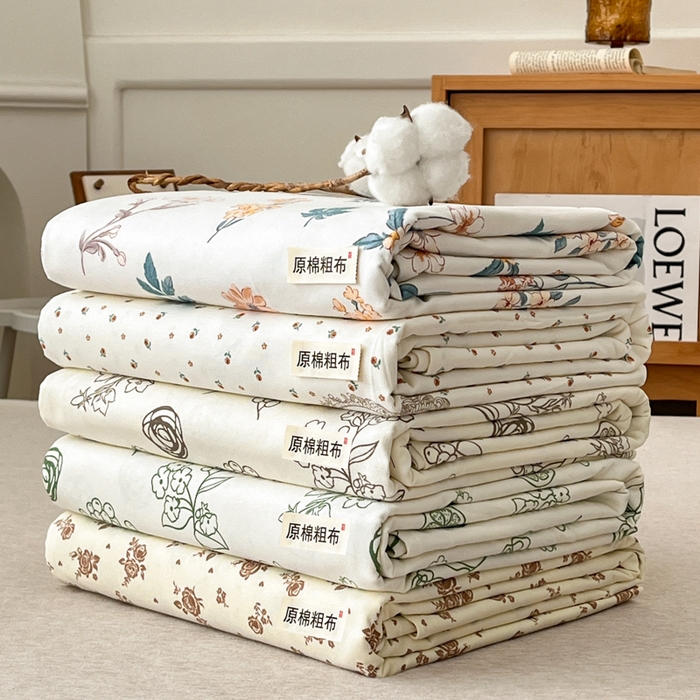 91家纺网 家纺一手货源 找家纺 咏绒家纺工厂店 2025新款100全棉纯棉老粗布花卉系列无印系列单品床单三件套【有版权】 叠拍图仅供参考不可下单