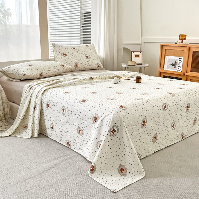 91家纺网 家纺一手货源 找家纺 咏绒家纺工厂店 2025新款100全棉纯棉老粗布花卉系列无印系列单品床单三件套【有版权】 时尚熊