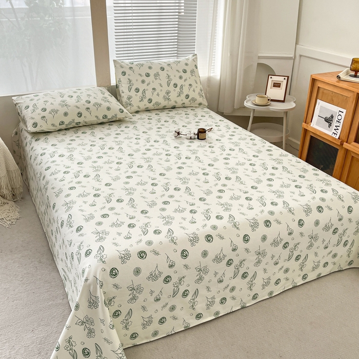 91家纺网 家纺一手货源 找家纺 咏绒家纺工厂店 2025新款100全棉纯棉老粗布花卉系列无印系列单品床单三件套【有版权】 花样爱情-绿