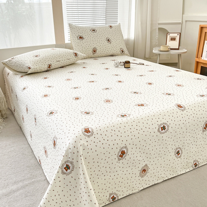 91家纺网 家纺一手货源 找家纺 咏绒家纺工厂店 2025新款100全棉纯棉老粗布花卉系列无印系列单品床单三件套【有版权】 时尚熊