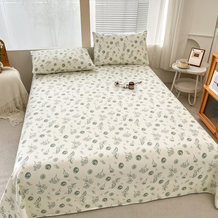 91家纺网 家纺一手货源 找家纺 咏绒家纺工厂店 2025新款100全棉纯棉老粗布花卉系列无印系列单品床单三件套【有版权】 花样爱情-绿