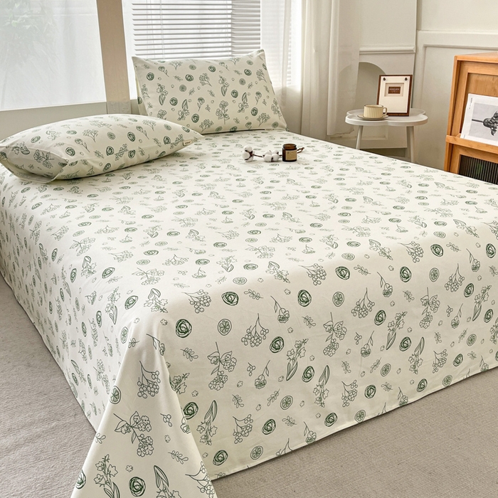 91家纺网 家纺一手货源 找家纺 咏绒家纺工厂店 2025新款100全棉纯棉老粗布花卉系列无印系列单品床单三件套【有版权】 花样爱情-绿