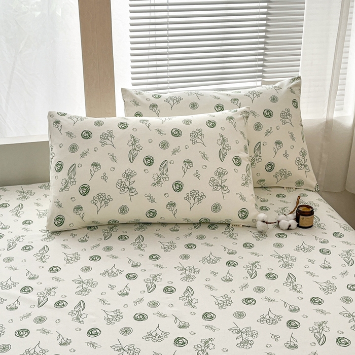 91家纺网 家纺一手货源 找家纺 咏绒家纺工厂店 2025新款100全棉纯棉老粗布花卉系列无印系列单品床单三件套【有版权】 花样爱情-绿