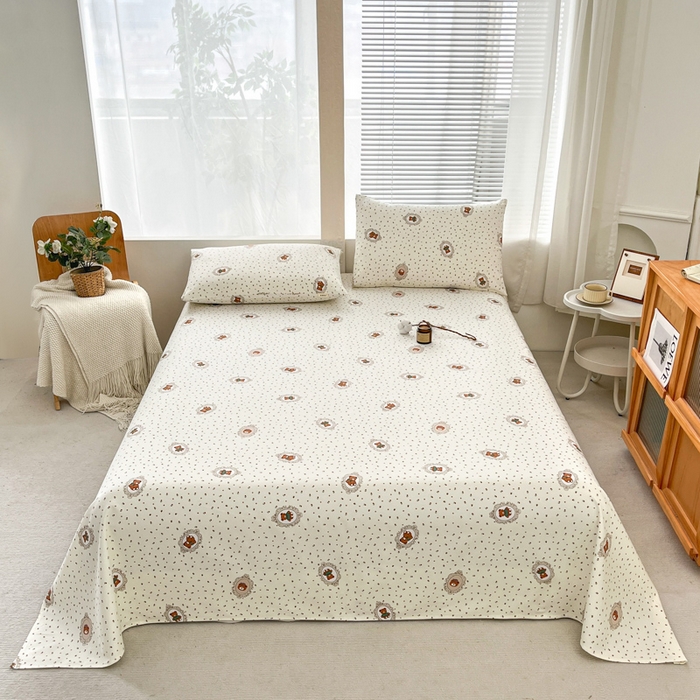 91家纺网 家纺一手货源 找家纺 咏绒家纺工厂店 2025新款100全棉纯棉老粗布花卉系列无印系列单品床单三件套【有版权】 时尚熊