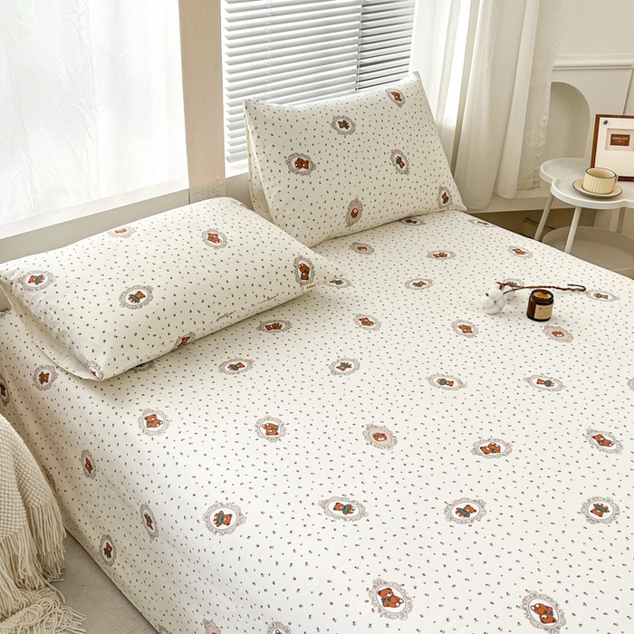 91家纺网 家纺一手货源 找家纺 咏绒家纺工厂店 2025新款100全棉纯棉老粗布花卉系列无印系列单品床单三件套【有版权】 时尚熊